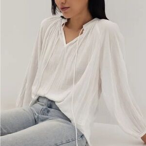 Lauren Ralph Lauren Soft and Flowy White Long Sleeve Tie Front Blouse